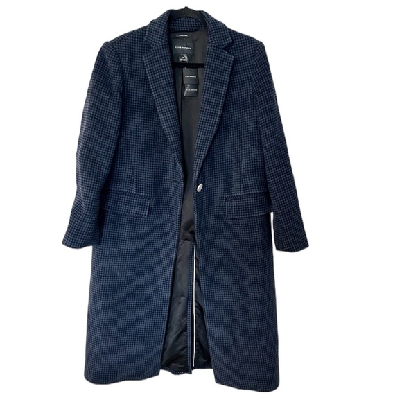 Club Monaco Jackets & Blazers - Club Monaco Manteaux Black & Navy Slim Tailored Coat in Houndstooth Size L NWT